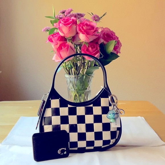 🖤🏁🤍 COACH COACHTOPIA  ERGO SHOULDER BAG WITH CHECKERBOARD PRINT 🖤🏁🤍 NWT - Picture 1 of 16
